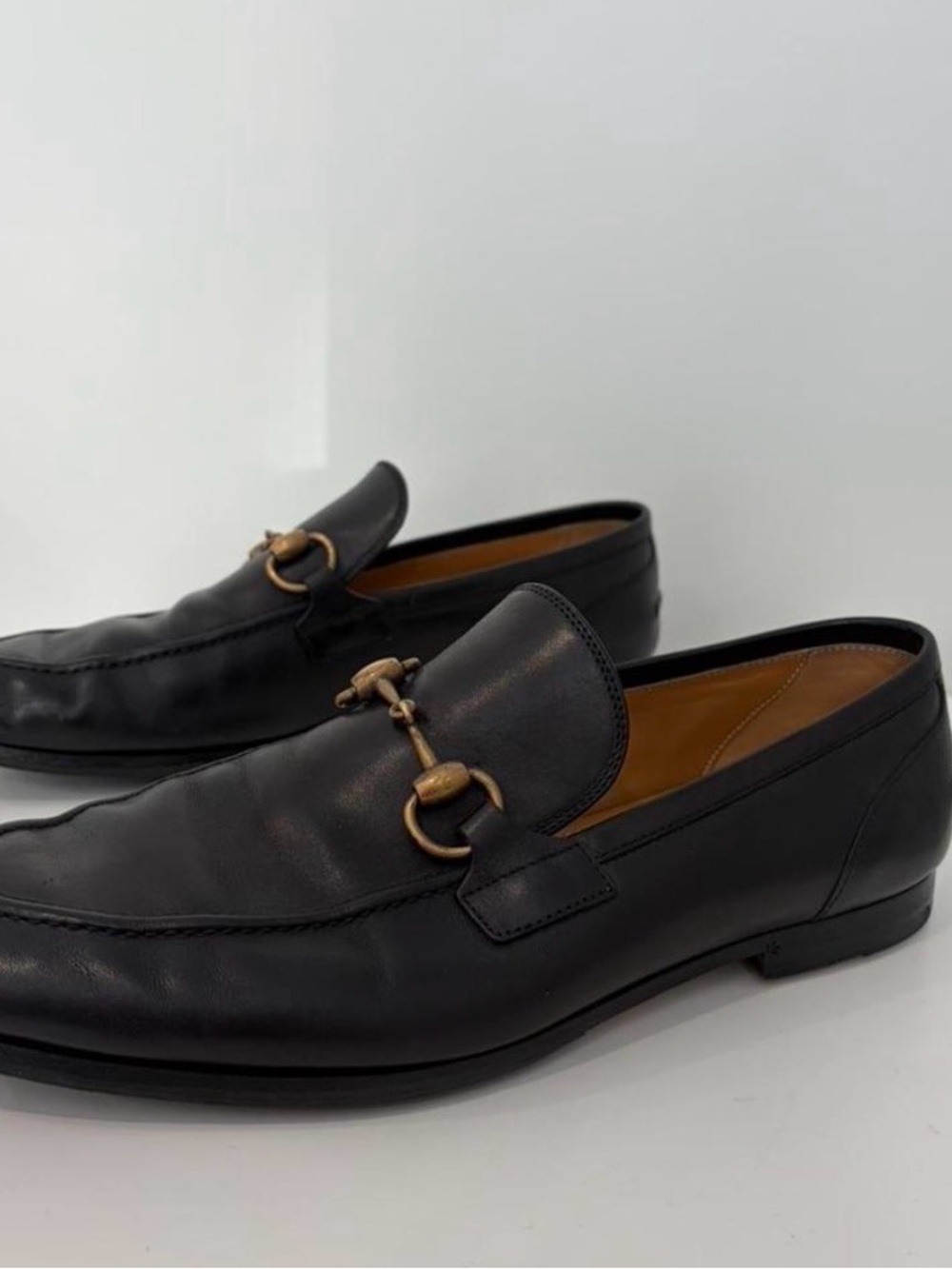 Gucci Jordan Black Leather Horsebit Loafers with Gold-Tone Hardware